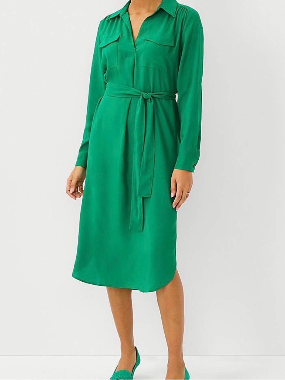 Ann Taylor Green Collared Shirtdress Size Med
